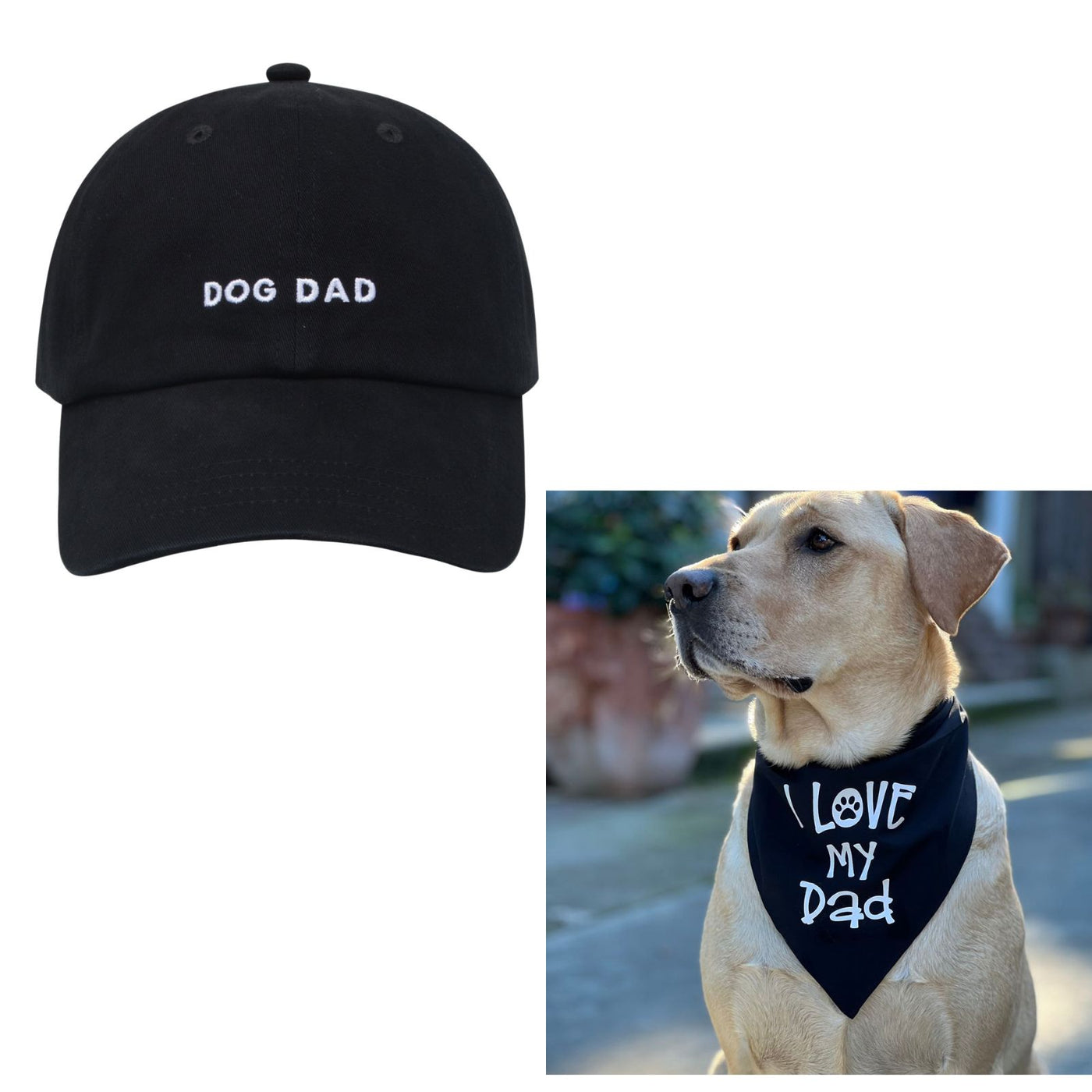 Hatphile Dog Dad Baseball Cap &  I Love My Dad Bandana Set