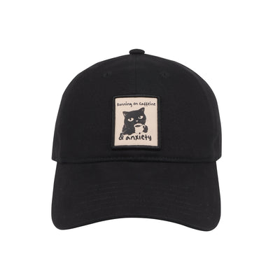 HatPhile Running on Caffeine & Anxiety Black Cat Patch Cap
