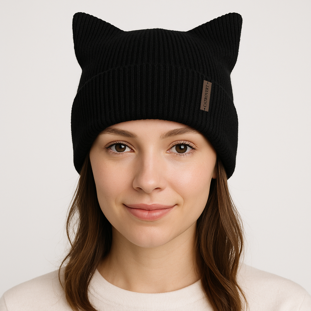 HatPhile Catrovert Cat-Ear Square Ribbed Beanie