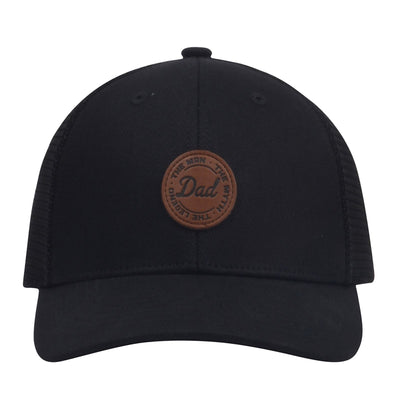 Hatphile Dad The Man The Myth The Legend Leather Patch Trucker Hat